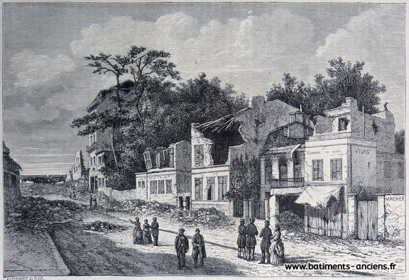 Une rue en ruines à Auteuil en 1871