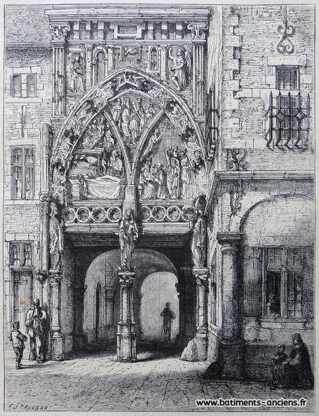 Portail de la Vierge, entrée latérale de l'église collégiale de Notre-Dame et Saint-Domitien à Huy dans la province de Liège. Cet ensemble sculpté, probablement du XIVe siècle, fait partie de cet ensemble architectural de de style gothique mosan inscrit au patrimoine exceptionnel de Wallonie. P1270426.jpg