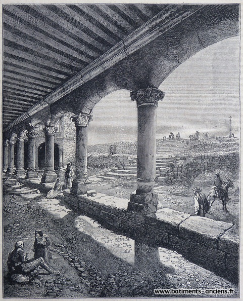 Cette gravure représente la galerie d'un cloître qui semble être celle du couvent des Dueñas à Salamanque, ville de Castille-et-León en Espagne. Un mur bahut supporte des colonnes renaissance, les arcs sont surbaissés. Au loin des marches amènent à un calvaire. Le cloître du couvent des Dueñas présente de nos jours un tout autre visage, cette gravure représente donc un état ancien du lieu aujourd'hui disparu, ou bien la vue est une composition fantaisiste du graveur. P1270446.jpg