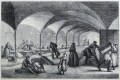 Gravure : Le marché aux volailles dans le sous-sol des Halles de Paris