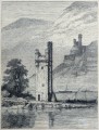 Gravure : La tour des Souris et le château d'Ehrensfels