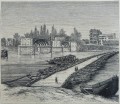Gravure : Pont de bateaux à Asnières