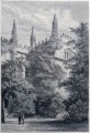 Gravure : Jardins du collège d'Exeter