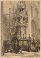 Gravure : Le tabernacle et le lutrin de l'église de Léon